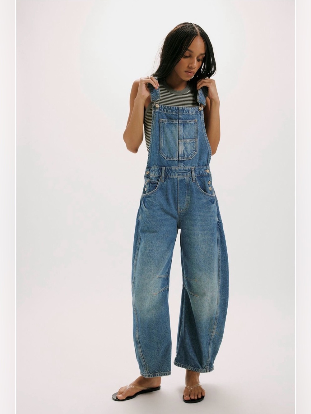 Free People Good Luck Barrel Overalls Denim Blue Small